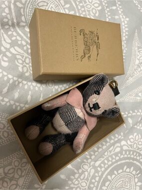 Burberry Pink and Black Checkered Teddy Bear Bag Charm
